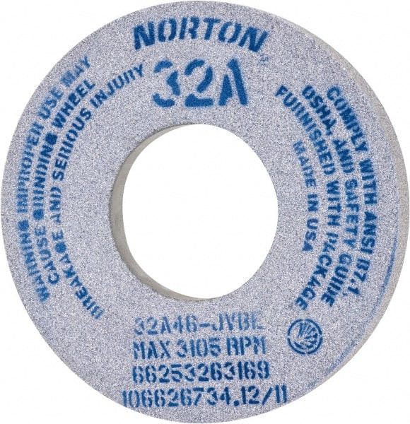 Norton - 12" Diam x 5" Hole x 1-1/2" Thick, J Hardness, 46 Grit Surface Grinding Wheel - Aluminum Oxide, Type 5, Coarse Grade, 2,070 Max RPM, Vitrified Bond, One-Side Recess - Exact Tooling