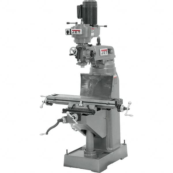 Jet - 7-7/8" Table Width x 35-3/4" Table Length, Step Pulley Control, 1 Phase Knee Milling Machine - R8 Spindle Taper, 1-1/2 hp - Exact Tooling