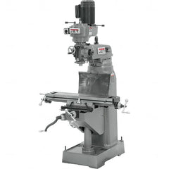 Jet - 7-7/8" Table Width x 35-3/4" Table Length, Step Pulley Control, 1 Phase Knee Milling Machine - R8 Spindle Taper, 1-1/2 hp - Exact Tooling