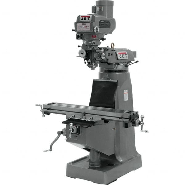 Jet - 9" Table Width x 49" Table Length, Variable Speed Pulley Control, 1 Phase Knee Milling Machine - R8 Spindle Taper, 2 hp - Exact Tooling