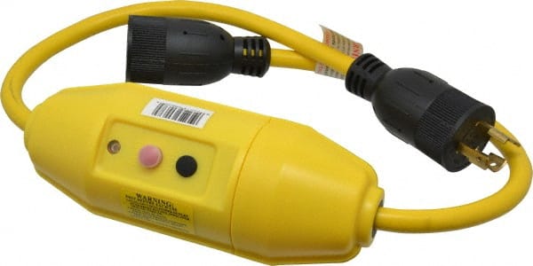 Tower - 1 Outlet, 125 Volt, 20 Amp Rating, Inline, Manual, Industrial GFCI - 3 Ft. Long Cord, L5-20 P and R NEMA Configuration, Switch, Pilot Light, Plastic Housing - Exact Tooling