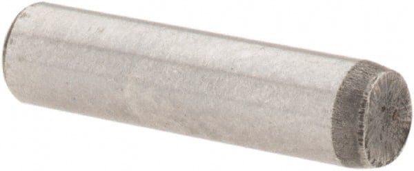 Value Collection - 1/8" Diam x 1/2" Pin Length Grade 8 Alloy Steel Standard Dowel Pin - C 50-58 Hardness, 3,200 Lb Breaking Strength, 1 Beveled & 1 Rounded End - Exact Tooling
