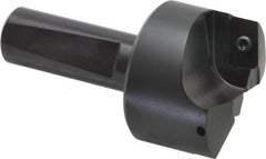 Kyocera - 75° Lead Angle, 1.8" Max Cut Diam, 0.69" Min Cut Diam, 0.158" Max Depth of Cut, Indexable Chamfer and Angle End Mill - Holds 2 Inserts, APET 1604 Insert Style, 3-1/4" Overall Length, Straight Shank, 150° Included Angle - Exact Tooling