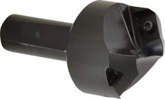 Kyocera - 60° Lead Angle, 1.85" Max Cut Diam, 0.8" Min Cut Diam, 0.308" Max Depth of Cut, Indexable Chamfer and Angle End Mill - 2 Inserts, APET 1604 Insert Style, 3-1/4" Overall Length, Straight Shank, 120° Included Angle - Exact Tooling