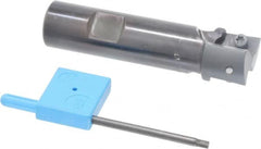 Kyocera - 1" Cut Diam, 0.64" Max Depth of Cut, 3/4" Shank Diam, 3-3/8" OAL, Indexable Square Shoulder End Mill - APET 1604 Inserts, Weldon Shank, 90° Lead Angle, Through Coolant - Exact Tooling