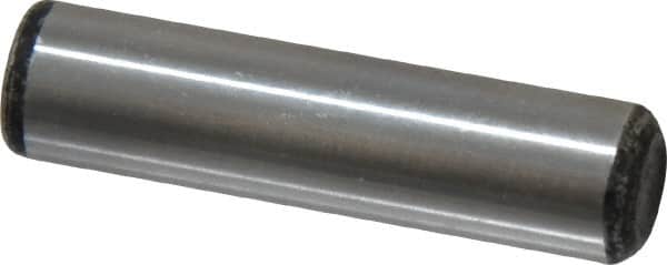 Value Collection - 3/8" Diam x 1-1/2" Pin Length Grade 8 Alloy Steel Standard Dowel Pin - C 50-58 Hardness, 28,700 Lb Breaking Strength, 1 Beveled & 1 Rounded End - Exact Tooling