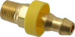 Eaton - 1/4" ID 1/8-27 NPT Barbed Push On Male Connector - 11/16" Cut Off Allowance, 1.29" Long, 7/16" Hex, Brass - Exact Tooling