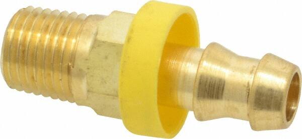 Eaton - 3/8" ID 1/4-18 NPT Barbed Push On Male Connector - 7/8" Cut Off Allowance, 1.65" Long, 9/16" Hex, Brass - Exact Tooling