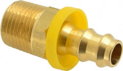 Eaton - 3/8" ID 3/8-18 NPT Barbed Push On Male Connector - 7/8" Cut Off Allowance, 1.65" Long, 11/16" Hex, Brass - Exact Tooling
