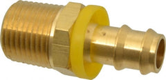 Eaton - 1/2" ID 1/2-14 NPT Barbed Push On Male Connector - 1-3/16" Cut Off Allowance, 2.1" Long, 7/8" Hex, Brass - Exact Tooling