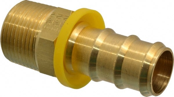 Eaton - 3/4" ID 3/4-14 NPT Barbed Push On Male Connector - 1-1/4" Cut Off Allowance, 2.66" Long, 1-1/16" Hex, Brass - Exact Tooling