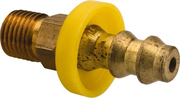 Eaton - 1/4" ID 7/16-24 NPT Barbed Push On Inverted Male Swivel Connector - 1-1/8" Cut Off Allowance, 1.73" Long, 7/16" Hex, Brass - Exact Tooling