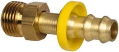 Eaton - 3/8" ID 5/8-18 NPT Barbed Push On Inverted Male Swivel Connector - 1-3/16" Cut Off Allowance, 2.02" Long, 5/8" Hex, Brass - Exact Tooling
