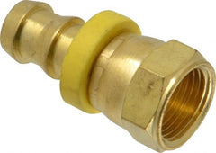 Eaton - 1/2" ID 3/4-16 UNF Barbed Push On Female JIC 37/SAE 45 Swivel Connector - 1" Cut Off Allowance, 1.9" Long, 7/8" Hex, Brass - Exact Tooling