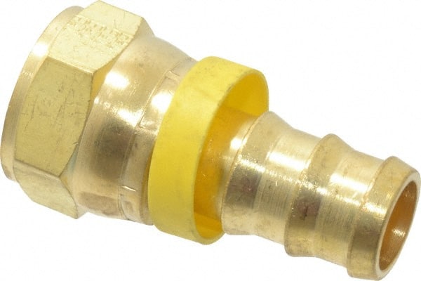 Eaton - 3/4" ID 1-1/16-12 UNF Barbed Push On Female JIC 37 Swivel Connector - 1-1/4" Cut Off Allowance, 2.66" Long, 1-1/4" Hex, Brass - Exact Tooling