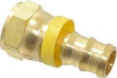 Eaton - 3/4" ID 1-1/16-12 UNF Barbed Push On Female JIC 37 Swivel Connector - 1-1/4" Cut Off Allowance, 2.66" Long, 1-1/4" Hex, Brass - Exact Tooling