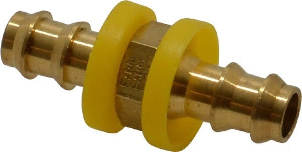 Eaton - 3/8" ID Barbed Push On Mender - 7/16" Cut Off Allowance, 1.97" Long, 5/8" Hex, Brass - Exact Tooling