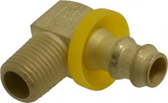 Eaton - 3/8" ID 1/4-18 NPT Barbed Push On Male Elbow - 3/8" Cut Off Allowance, 9/16" Hex, Brass - Exact Tooling