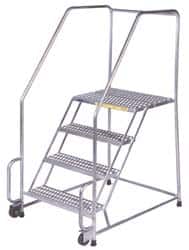 Ballymore - 73" 4 Step Ladder - Tilt & Roll Safety Ladder, 450 Lb Capacity, 40" Platform Height, 30" Base Width x 43" Depth, Heavy-Duty Serrated Grating - Exact Tooling