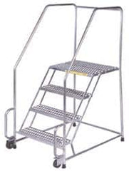 Ballymore - 58-1/2" 3 Step Ladder - Tilt & Roll Safety Ladder, 450 Lb Capacity, 28-1/2" Platform Height, 30" Base Width x 30" Depth, Heavy-Duty Serrated Grating - Exact Tooling