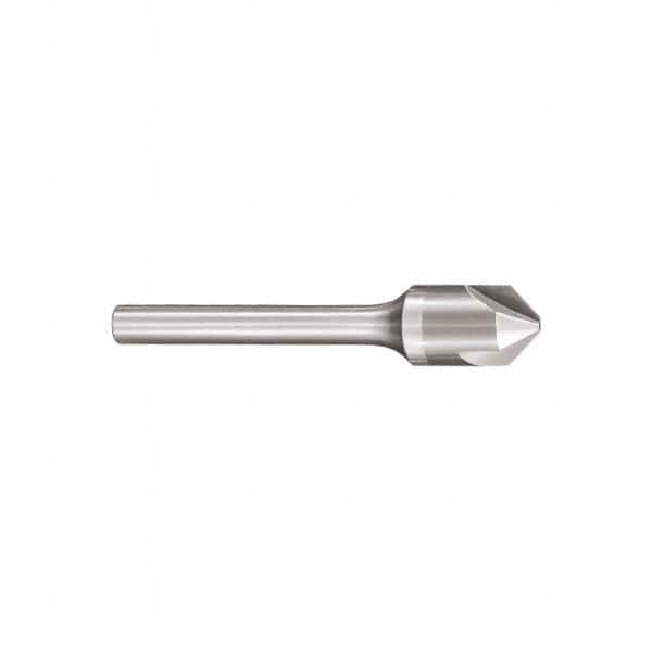 SGS - 3/4" Head Diam, 1/2" Shank Diam, 3 Flute 60° Solid Carbide Countersink - Exact Tooling