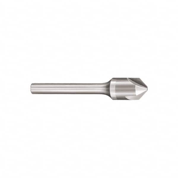 SGS - 1" Head Diam, 1/2" Shank Diam, 3 Flute 82° Solid Carbide Countersink - Bright Finish, 3-1/4" OAL, Single End, Straight Shank, Right Hand Cut - Exact Tooling