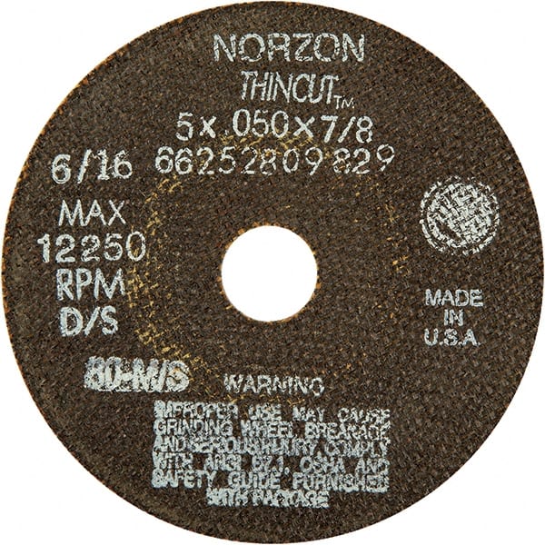 Norton - 5" Ceramic Cutoff Wheel - 1/16" Thick, 7/8" Arbor - Exact Tooling