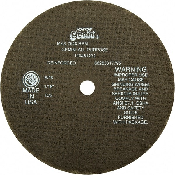 Norton - 8" Aluminum Oxide Cutoff Wheel - 1/16" Thick, 5/8" Arbor - Exact Tooling