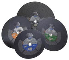 Norton - 14" 16 Grit Silicon Carbide Cutoff Wheel - 3/16" Thick, 1" Arbor, 4,365 Max RPM, Use with Portable Tools - Exact Tooling