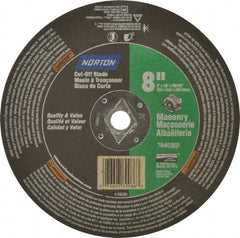 Norton - 8" 24 Grit Silicon Carbide Cutoff Wheel - 1/8" Thick, 5/8" Arbor, 7,640 Max RPM, Use with Circular Saws - Exact Tooling