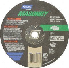 Norton - 7" 24 Grit Silicon Carbide Cutoff Wheel - 1/8" Thick, 5/8" Arbor, 8,730 Max RPM, Use with Circular Saws - Exact Tooling