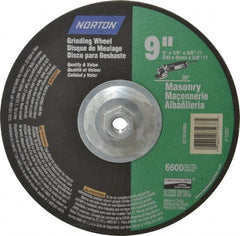 Norton - 24 Grit, 9" Wheel Diam, 1/4" Wheel Thickness, Type 27 Depressed Center Wheel - Silicon Carbide, 6,600 Max RPM, Compatible with Angle Grinder - Exact Tooling