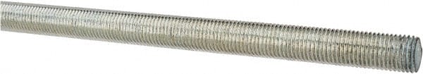 Made in USA - 7/16-20 UNF (Fine), 3' Long, Low Carbon Steel Threaded Rod - Zinc-Plated Finish, Right Hand Thread - Exact Tooling
