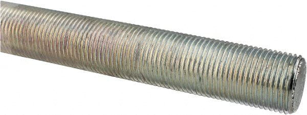 Made in USA - 1-12 UNF (Fine), 3' Long, Low Carbon Steel Threaded Rod - Zinc-Plated Finish, Right Hand Thread - Exact Tooling