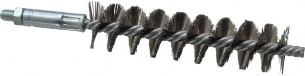 Schaefer Brush - 4" Brush Length, 1" Diam, Double Stem, Single Spiral Tube Brush - 6-1/4" Long, Stainless Steel, 1/4-28 Male Connection - Exact Tooling