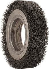Osborn - 4-1/4" OD, 2" Arbor Hole, Crimped Steel Wheel Brush - 1" Face Width, 3/4" Trim Length, 0.0118" Filament Diam, 6,000 RPM - Exact Tooling