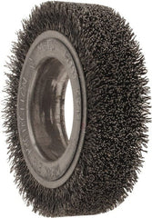 Osborn - 4-1/4" OD, 2" Arbor Hole, Crimped Steel Wheel Brush - 1" Face Width, 3/4" Trim Length, 0.014" Filament Diam, 6,000 RPM - Exact Tooling