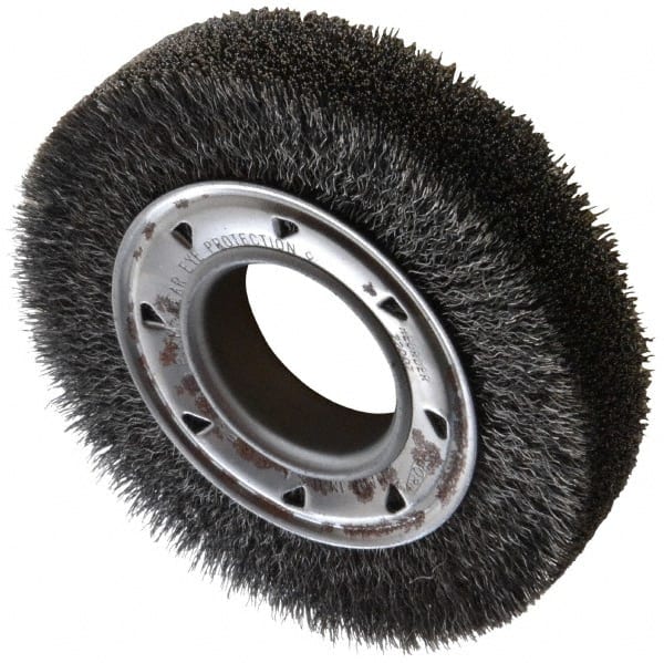 Osborn - 6" OD, 2" Arbor Hole, Crimped Steel Wheel Brush - 1-1/4" Face Width, 1" Trim Length, 0.0118" Filament Diam, 6,000 RPM - Exact Tooling