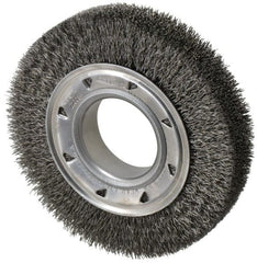 Osborn - 6" OD, 2" Arbor Hole, Crimped Steel Wheel Brush - 1-1/4" Face Width, 1" Trim Length, 0.014" Filament Diam, 6,000 RPM - Exact Tooling