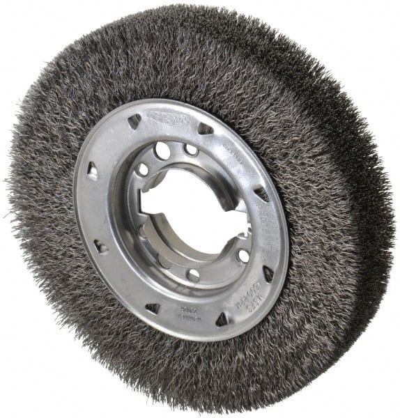 Osborn - 8" OD, 2" Arbor Hole, Crimped Steel Wheel Brush - 1-1/2" Face Width, 1-1/2" Trim Length, 0.0118" Filament Diam, 4,500 RPM - Exact Tooling