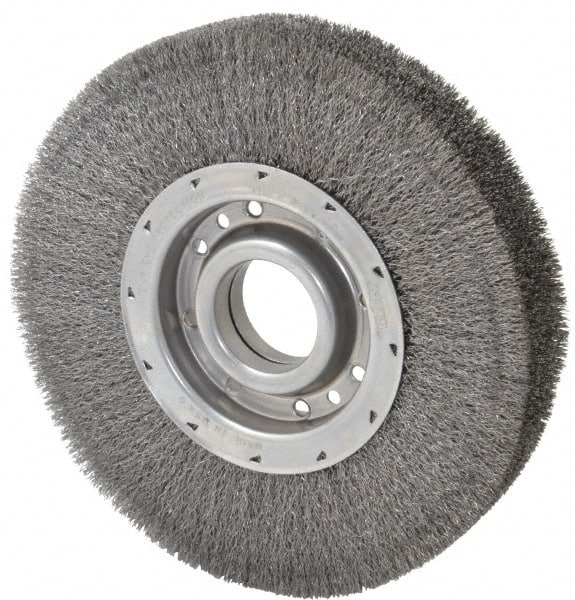 Osborn - 10" OD, 2" Arbor Hole, Crimped Steel Wheel Brush - 2" Face Width, 2-1/8" Trim Length, 0.01" Filament Diam, 3,600 RPM - Exact Tooling