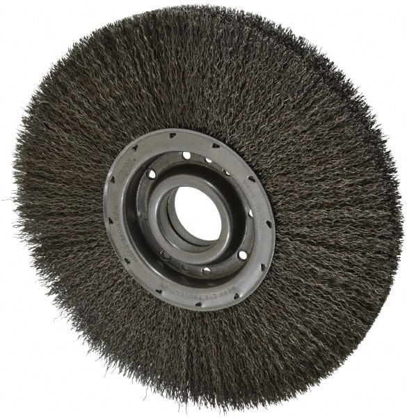 Osborn - 12" OD, 2" Arbor Hole, Crimped Steel Wheel Brush - 2" Face Width, 3-1/4" Trim Length, 0.02" Filament Diam, 3,600 RPM - Exact Tooling