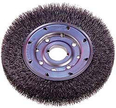 Osborn - 14" OD, 2" Arbor Hole, Crimped Nylon Wheel Brush - 1" Face Width, 2-1/8" Trim Length, 2,400 RPM - Exact Tooling