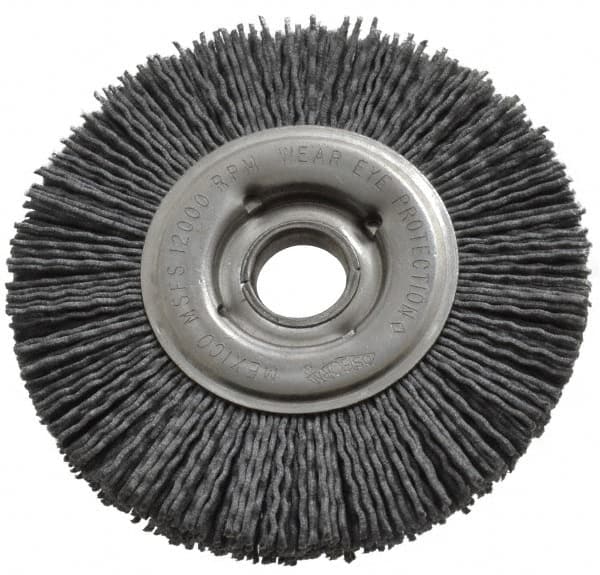 Osborn - 4" OD, 5/8" Arbor Hole, Crimped Nylon Wheel Brush - 5/8" Face Width, 3/4" Trim Length, 12,000 RPM - Exact Tooling