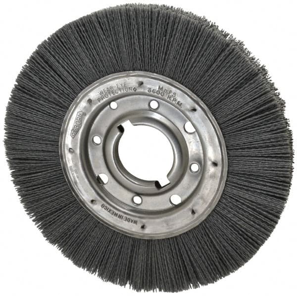 Osborn - 10" OD, 2" Arbor Hole, Crimped Nylon Wheel Brush - 1" Face Width, 2-1/16" Trim Length, 3,600 RPM - Exact Tooling