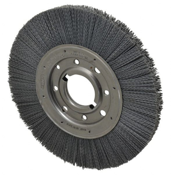 Osborn - 10" OD, 2" Arbor Hole, Crimped Nylon Wheel Brush - 1" Face Width, 2-1/16" Trim Length, 3,600 RPM - Exact Tooling