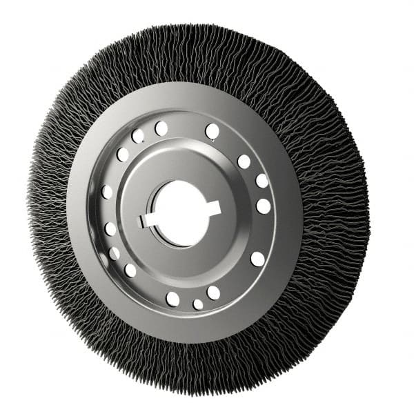 Osborn - 12" OD, 2" Arbor Hole, Crimped Nylon Wheel Brush - 1" Face Width, 2-1/8" Trim Length, 3,000 RPM - Exact Tooling