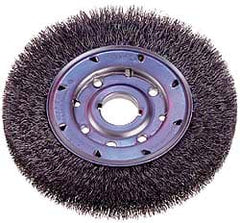 Osborn - 8" OD, 1-1/4" Arbor Hole, Crimped Steel Wheel Brush - 5/8" Face Width, 1-1/2" Trim Length, 0.008" Filament Diam, 4,500 RPM - Exact Tooling