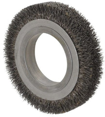 Osborn - 4-1/4" OD, 2" Arbor Hole, Crimped Steel Wheel Brush - 5/8" Face Width, 11/16" Trim Length, 0.0118" Filament Diam, 6,000 RPM - Exact Tooling