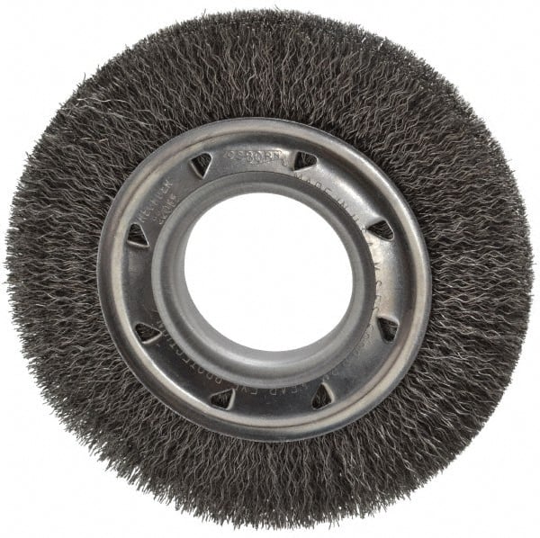 Osborn - 6" OD, 2" Arbor Hole, Crimped Steel Wheel Brush - 7/8" Face Width, 1" Trim Length, 0.0118" Filament Diam, 6,000 RPM - Exact Tooling